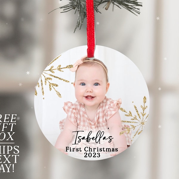Christmas Baby Photo Ornament | Holidays Photo Tree Decoration | Christmas Gift | Photograph | Baby First Christmas Custom Name