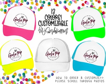 Girls Trip Trucker Hats | 13 Colors to choose | Vacation and Birthday Miami Key West Cabo Sunset 90's Trucker Hat Retro Girls Weekend BFFs