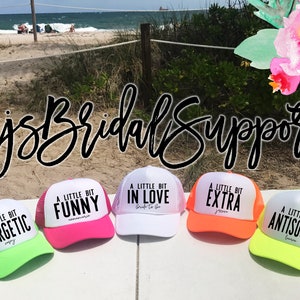 NEON Bachelorette Party Hat / Funny Personality Hats- A Little Bit CUSTOM saying / Pool Party / Vegas Miami / Beach Vacation