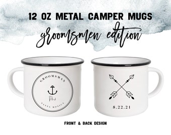 GROOMSMAN Camper Mug | Custom Front & Back Text | Nautical Captain Anchor Design | Wedding Best Man Gift From Groom | Bridal Party