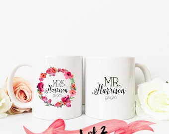 Mr. & Mrs. Coffee Mug / Newlywed Gift Wedding Bride Groom Husband Wife Custom Names 11 oz or 15 oz Ceramic Dishwasher Safe / Great Gift