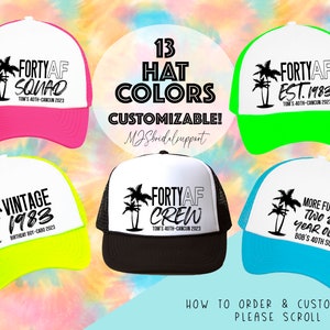 40 AF Squad Crew 40th Birthday Hats | 13 Colors | Vacation and Birthday 40th Bday Turning 40 Vintage Retro 1983 | Cabo Cancun Squad Vintage