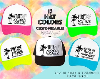 40 AF Squad Crew 40th Birthday Hats | 13 Colors | Vacation and Birthday 40th Bday Turning 40 Vintage Retro 1983 | Cabo Cancun Squad Vintage