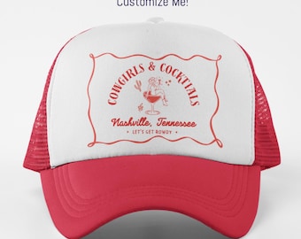 Cowgirl Bachelorette Trucker Hats | Cowgirl Theme Nash Country Club Bach Hat | Nashville Custom Text and Name | Last Rodeo Let's Get Rowdy