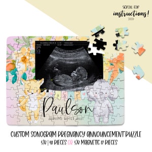 PREGNANCY Announcement PUZZLE with Custom Ultrasound Photo | Text is Totally Custom | Pregnancy Reveal For Parents | 12 piece or 48 piece