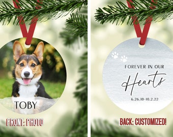 Dog Remembrance Ornament | Photo on Front, Quote with Name and Dates on Back | RIP Pet In Memory Sympathy Gift Christmas Rainbow Bridge