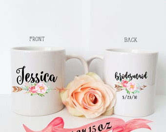 BRIDESMAID Arrow Flower Bridal Gift /Name on FRONT/ Wedding Front and Back with Date & Name Personalization Proposal Maid of Honor with Name