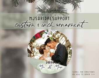 2022 ORNAMENT Wedding Photo with Date | Married Photo Xmas Tree Decoration | Christmas Gift | Mrs. & Mrs. Custom Ornament Green Watercolor