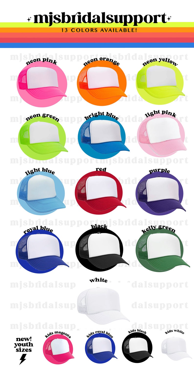 NEON Party Hat / Totally Customizable Trucker Cap / Pool Party / Mexico Miami Birthday Bachelorette Vacation / Send Custom Logo for Branding image 3