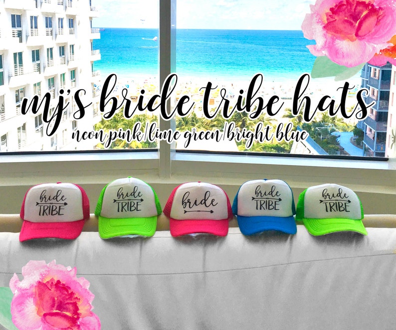 NEON Bachelorette Party Hat \/ Cute Design Arrow Trucker Cap \/ Pool Party \/ Vegas Miami \/ Beach Vacation \/ Bridesmaid Hat \/ Maid of Honor