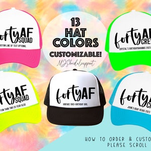 40 AF Squad Crew 40th Birthday Hats | 13 Colors to choose | Vacation Birthday 40 and Fabulous 40th Bday Turning 40 Bday Party Squad Forty