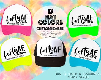 40 AF Squad Crew 40th Birthday Hats | 13 Colors to choose | Vacation Birthday 40 and Fabulous 40th Bday Turning 40 Bday Party Squad Forty