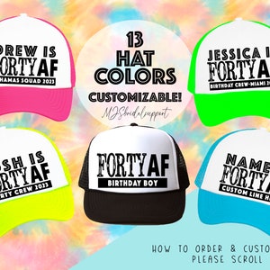 40 AF Squad Crew 40th Birthday Hats | 13 Colors to choose | Vacation Birthday 40 and Fabulous 40th Bday Turning 40 Bday Party Squad Forty