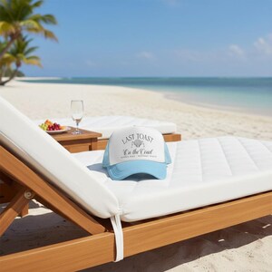Last Toast Coastal Trucker Hats | Bach Trip Beachy 30a | Bachelorette Party Shell Design | Coast Theme Bridesmaid Party Bride Favor image 5