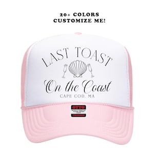 Last Toast Coastal Trucker Hats | Bach Trip Beachy 30a | Bachelorette Party Shell Design | Coast Theme Bridesmaid Party Bride Favor image 7