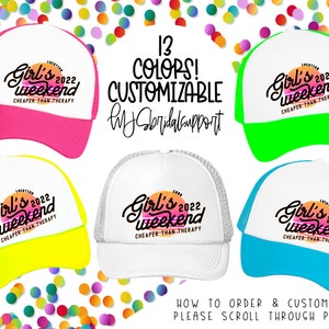 Girls Trip Trucker Hats | 13 Colors to choose | Vacation and Birthday Miami Key West Cabo 90&#39;s Trucker Hat Retro Sunset Girls Weekend BFFs
