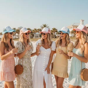 Last Toast Coastal Trucker Hats | Bach Trip Beachy 30a | Bachelorette Party Shell Design | Coast Theme Bridesmaid Party Bride Favor image 4