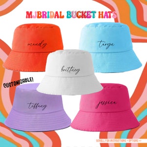 Custom Retro Bucket Hat | Simple Script Custom Text | Pool Party Mexico Fiesta Birthday Bachelorette Personalize with Name Bach Party Beach