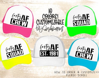 40 AF Squad Crew 40th Birthday Hats | 10 Colors to choose | Vacation and Birthday 40 and Fabulous 40th Bday Turning 40 Vintage Retro 1981