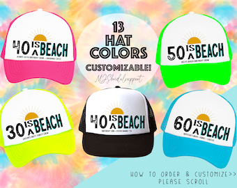 Beach Funny Birthday Hats | 13 Colors | Vacation and Birthday 40th Bday Turning 40 Bday Crew Squad Sun Design | Cabo Cancun Squad Vintage