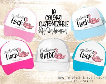 BRIDE / BRIDE's FLOCK | Flamingo theme Bachelorette Party Hat | 10 Colors to choose | Bach Trucker Hat | Party Hat | Flock Flamingle Bridal