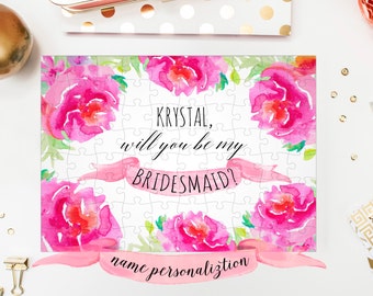Puzzle Gift Will You Be My BRIDESMAID? PERSONZALIZED Options Puzzle Watercolor Flower Border 7x5 63 pieces Great Gift Quote Best Friends