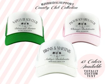 Country Club Trucker Hats | Beach Club Cabana Club Girls Trip | Bachelorette Party Vintage Retro Design | Martini Theme Bach Custom Text