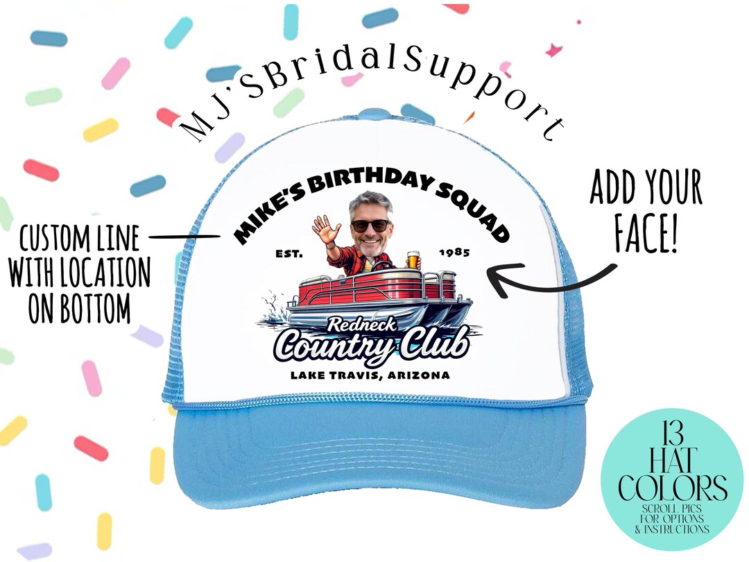 Pontoon Birthday Hat With CUSTOM FACE | Boat Party Lake Squad Custom