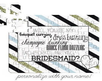 Puzzle Gift Will You Be My BRIDESMAID? PERSONALIZED Puzzle FUNNY Colorful Chevron Design 7x5 63 pieces Great Gift Free Customization