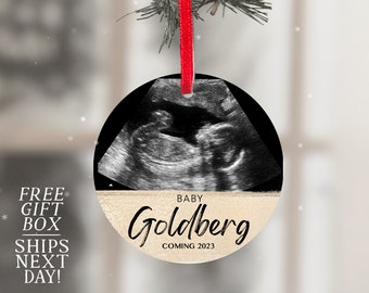2023 Baby Announcement Ornament | Custom Ultrasound Photo | Christmas Gift For Surprise | 3 Inch Flat Design with Ribbon | Custom Baby Name