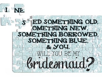 Puzzle Gift Will You Be My BRIDESMAID Puzzle Blue Damask Vintage Design Something BLUE 7x5 63 pieces Great Gift No Customization