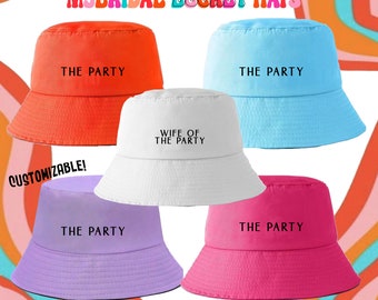 Retro Bachelorette Bucket Hat | 6 Colors to Choose | Wife of the Party and The Party Minimal Font | Groovy 90's Bach Party Miami Mexico