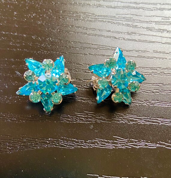 Two Small Blue Rhinestone Pins - image 1