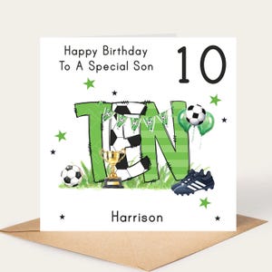 SON 10th Birthday Card, Personalised Son 10th Birthday Card, Son 10 Birthday Card, Ten Birthday Card, Son Football 10th Birthday,