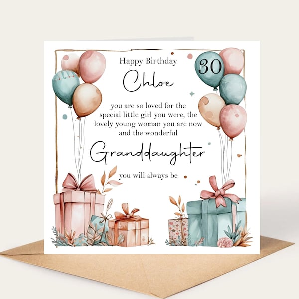 30th Granddaughter Birthday Card, Special Granddaughter 30th Birthday Card, Personalised 30th Birthday Card For Granddaughter, 30th,