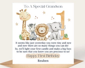 GRANDSON 1st Birthday Card, Personalised Grandson 1st Birthday Card For Grandson, First Birthday Grandson Card, Special Grandson 1st Card,