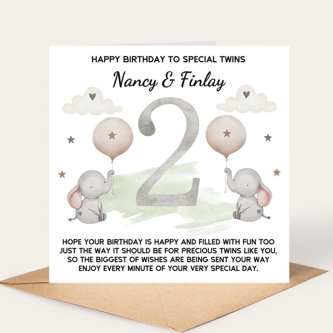 Twins Birthday Card. 5 Colours. Personalised Twin Card. Twin 1st Birthday Card