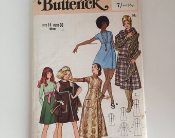 Butterick 5887 1970s Kleid nähen Muster Büste 36"