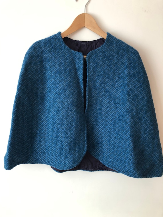 1960s Blue Welsh Tapestry Style Mod Cape XS-S