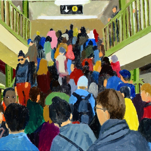 R Train Stairs, NYC Subway R Train, Bay Ridge, Brooklyn, NYC colorful oil painting