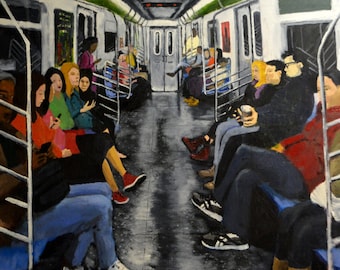 Pasajeros del metro, Metro de Nueva York, Tren subterráneo, Ciudad de Nueva York, Pintura