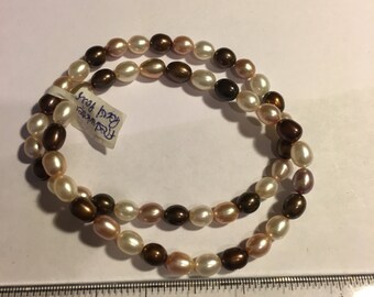 Beautiful multi coloured freshwater pearl twin bracelets