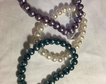 Three coloured Freshwater Pearl bracelets