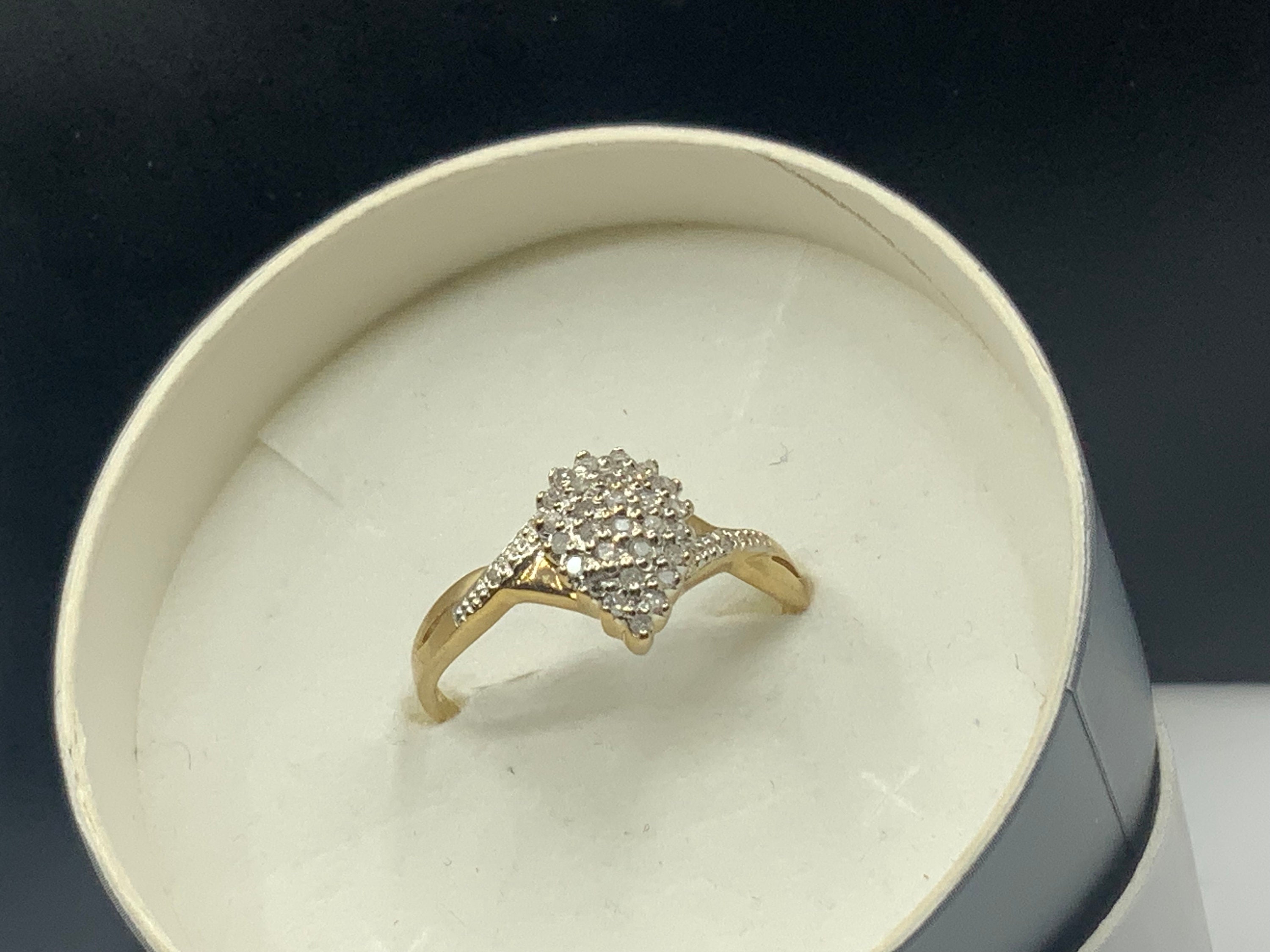Pretty 9ct gold assay hallmarked pave diamond ring