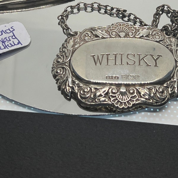 Hallmarked Sterling Silver Decanter label for  “whisky”