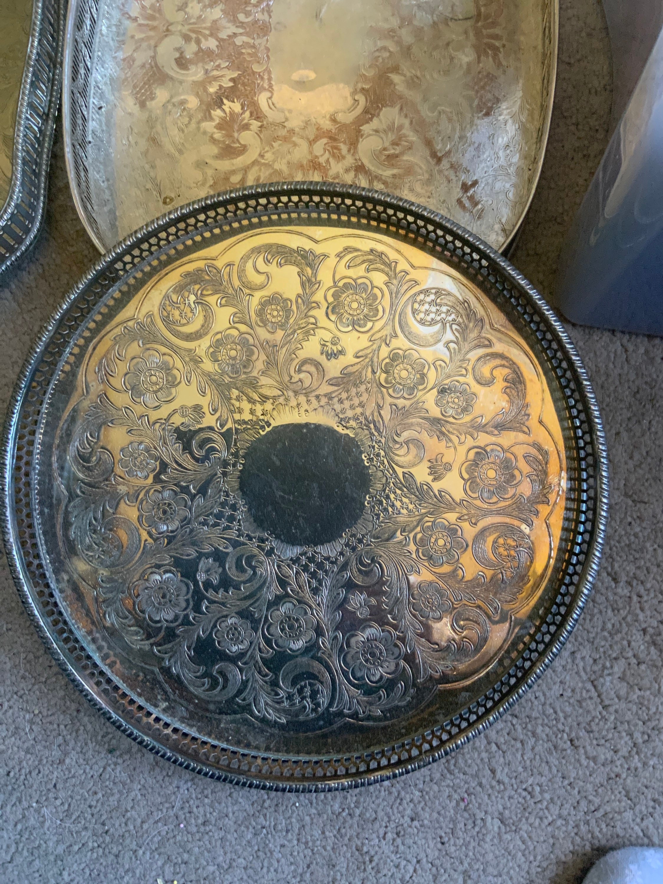 Choice of three quality chased silverplate EPNS serving trays salvers