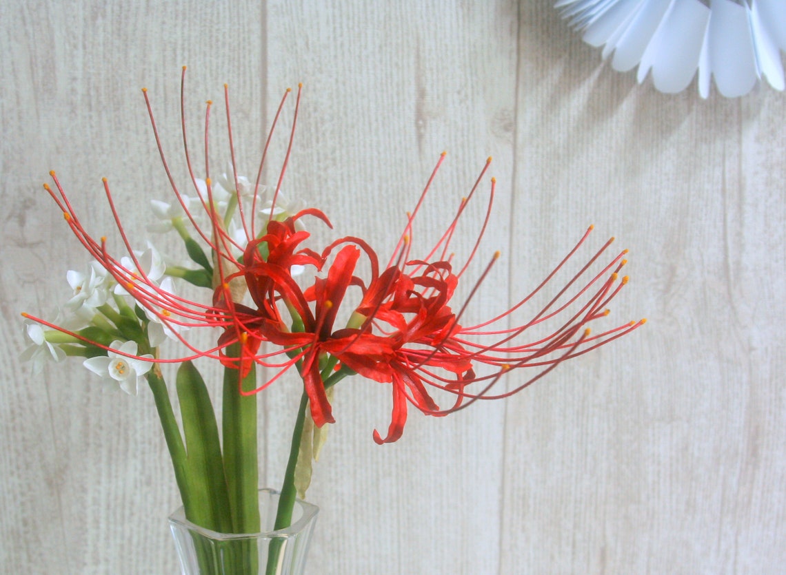 Spider Lilies Fake Flowers Realistic Red Lycoris Faux Flower Etsy