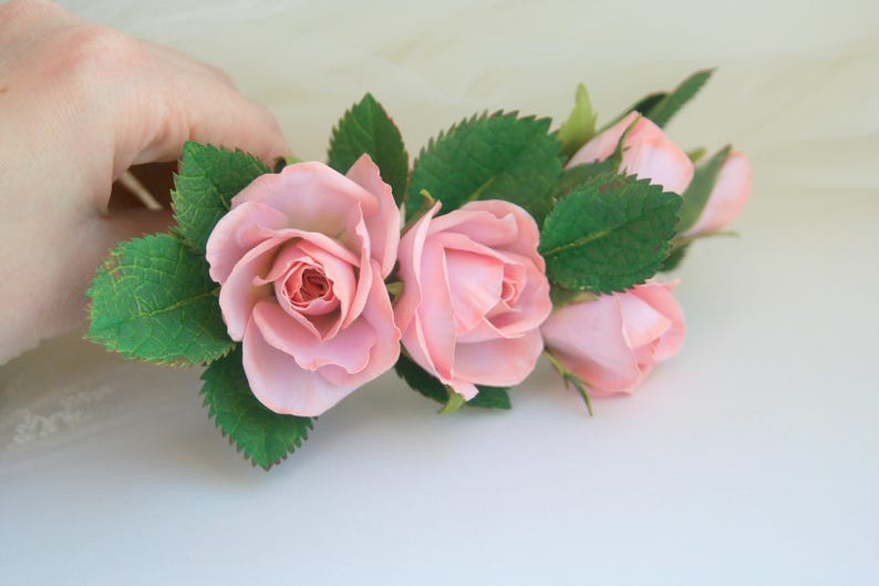 Blush Rose Hair Wedding Real Touch Flower Handmade Shabby Etsy