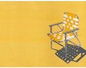 Gelbe Wandkunst, gelbe Liegestuhl, Retro, Landhaus-Chic, Bungalow, Archivierung, drucken, in limitierter Auflage, signiert, 13 x 19