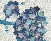 Blue and White, Collage, Floral, Original, OOAK, Small Wall Art, Spring Will Spring